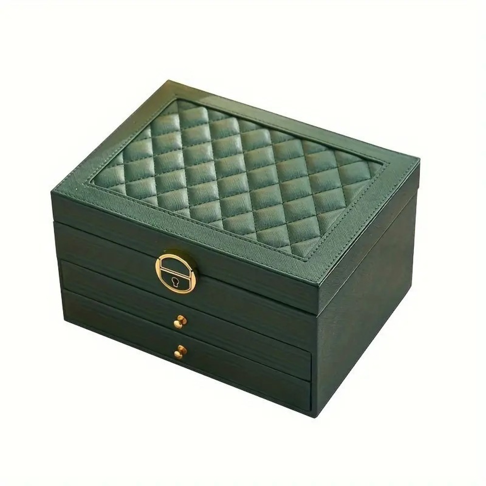 3 Layer PU Leather Soft‎ Lining Jewelry Box, Large Organizer for Women Green US